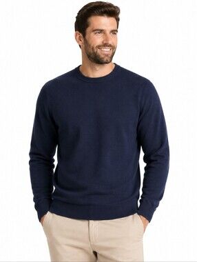 Michael Strahan Navy Blue Modern Fit Knit Crewneck Sweater Soft Cotton Blend S
